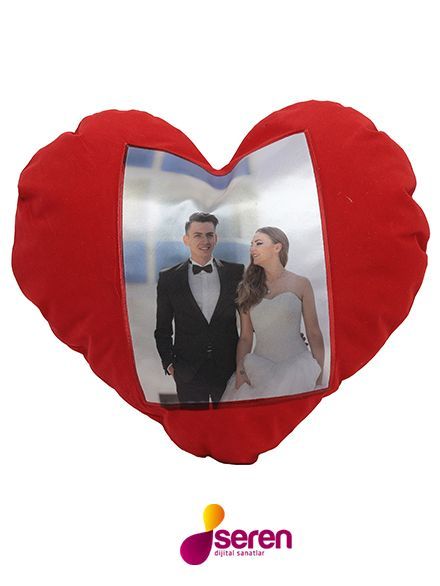 Fotoğraf Baskılı Kırmızı Kalp Yastık